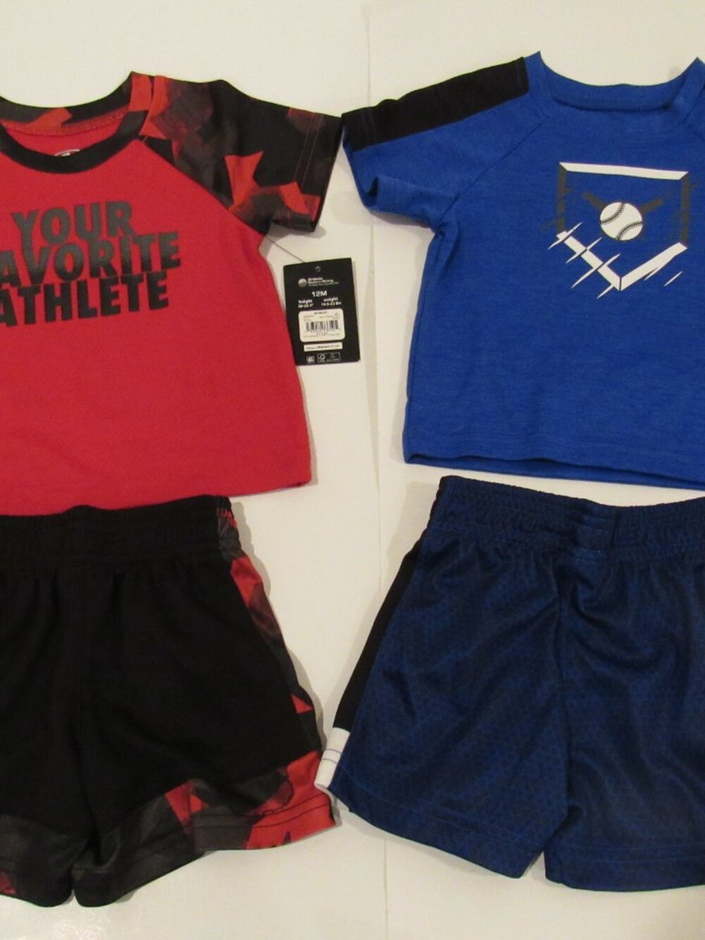NEW: TWO SETS OF BOYS SHORTS & SHIRT OUTFITS SIZE 12 MONTHS